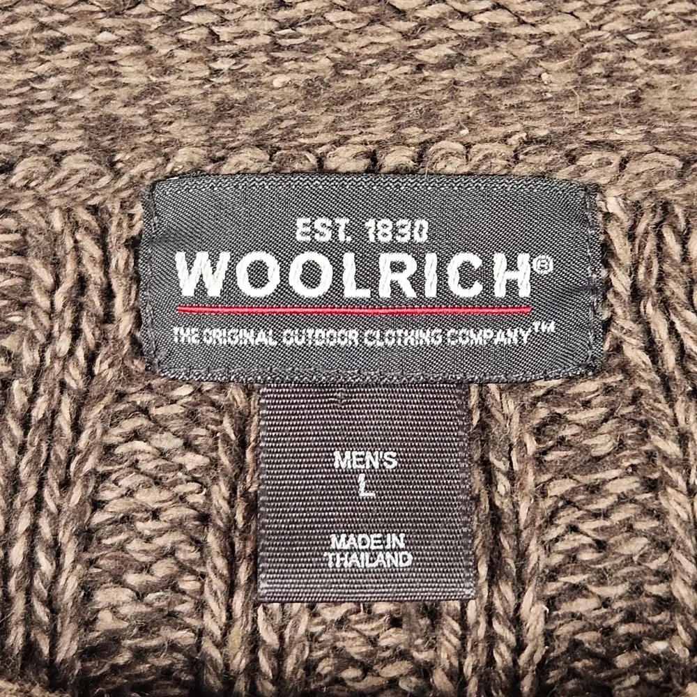 Woolrich Sweater Mens Large Brown Ramie Wool Blend Cable Knit Rollneck Cottage